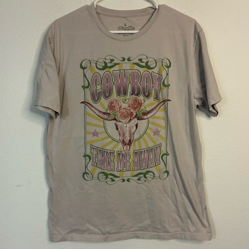 COWBOY TAKE ME AWAY WESTERN TEE, LARGE GOODIE TWO SLEEVES